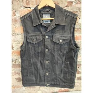 PJ Mark Mens Denim Vest Sz M Medium Black Sleeveless Jean Jacket Cotton Biker